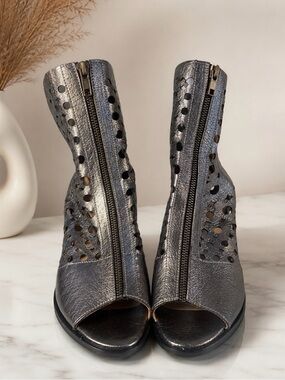 Metallic Silver Open-Toe Zip Ankle Booties for Women